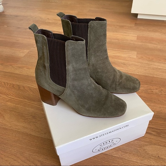 Steve Madden Joley Olive Suede Booties - Picture 2 of 8